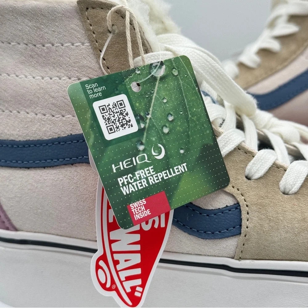 NWT Vans Sk8 Hi Pig Suede Multi Sherpa platform sneakers pink blue tan unisex - Picture 6 of 15